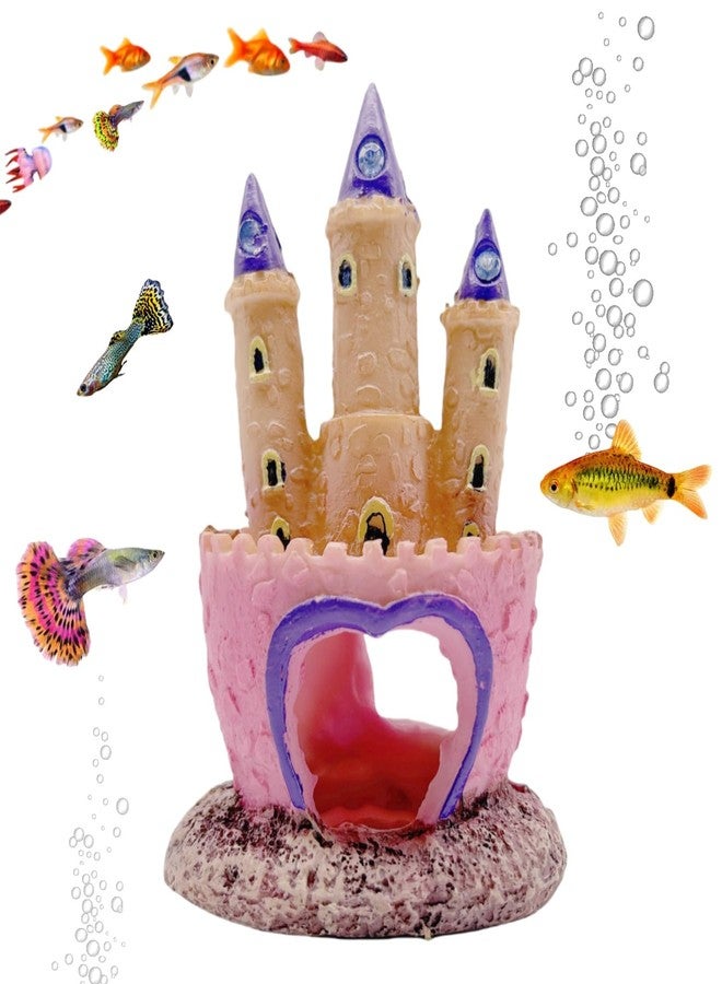 Odebyata Small Cartoon Aquarium Castle Decor, Mini Cute Pink Castle Hide Cave Hideouts for Small Fishes Shrimp Crab Fish Larvaes Cichlid, Princess Style Castles Statue Birthday Party Table Decor - 11 x 8 cm - Image 1